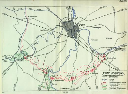 Originele kaart Tête de Pont de Gand uit  Duitse Denkschrift 1941